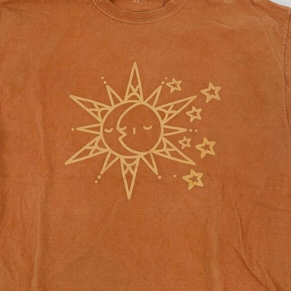 PacSun Womens Cotton Star Print Crew-Neck Short Sleeve T-Shirt Orange One Size - Picture 2 of 4